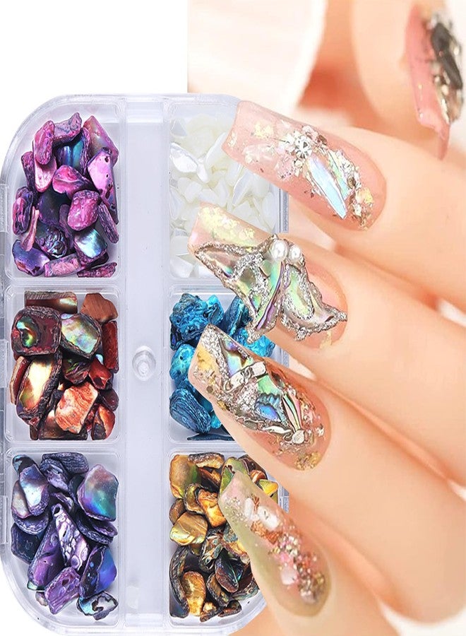 BSBTBZ 6Grids Colorful Abalone Seashell Stone Nail Art Charms 3D Irregular Shell Stone Nail Charms for Acrylic Nails Abalone Shell Texture Design Nail Art Jewelry for Women DIY Manicure Crafts Decor Supplies - Image 1